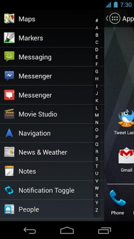 Per Wischgeste wird die App-Leiste aufgerufen, die den App Drawer ersetzt. (Bild: Chris Lacy/Google Play Store)